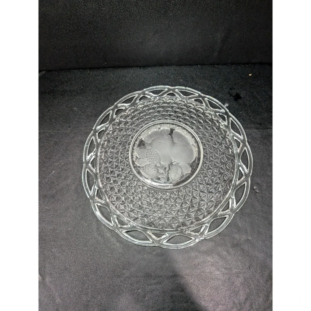 Imperial Glass Laced Rim‎ Frosted Intaglio Rose Diamond Platter, Serving Tray